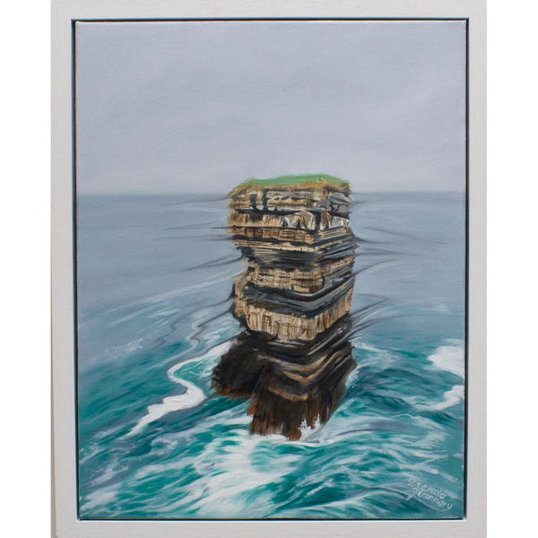 Framed oil painting of Dun Briste sea stack in Mayo