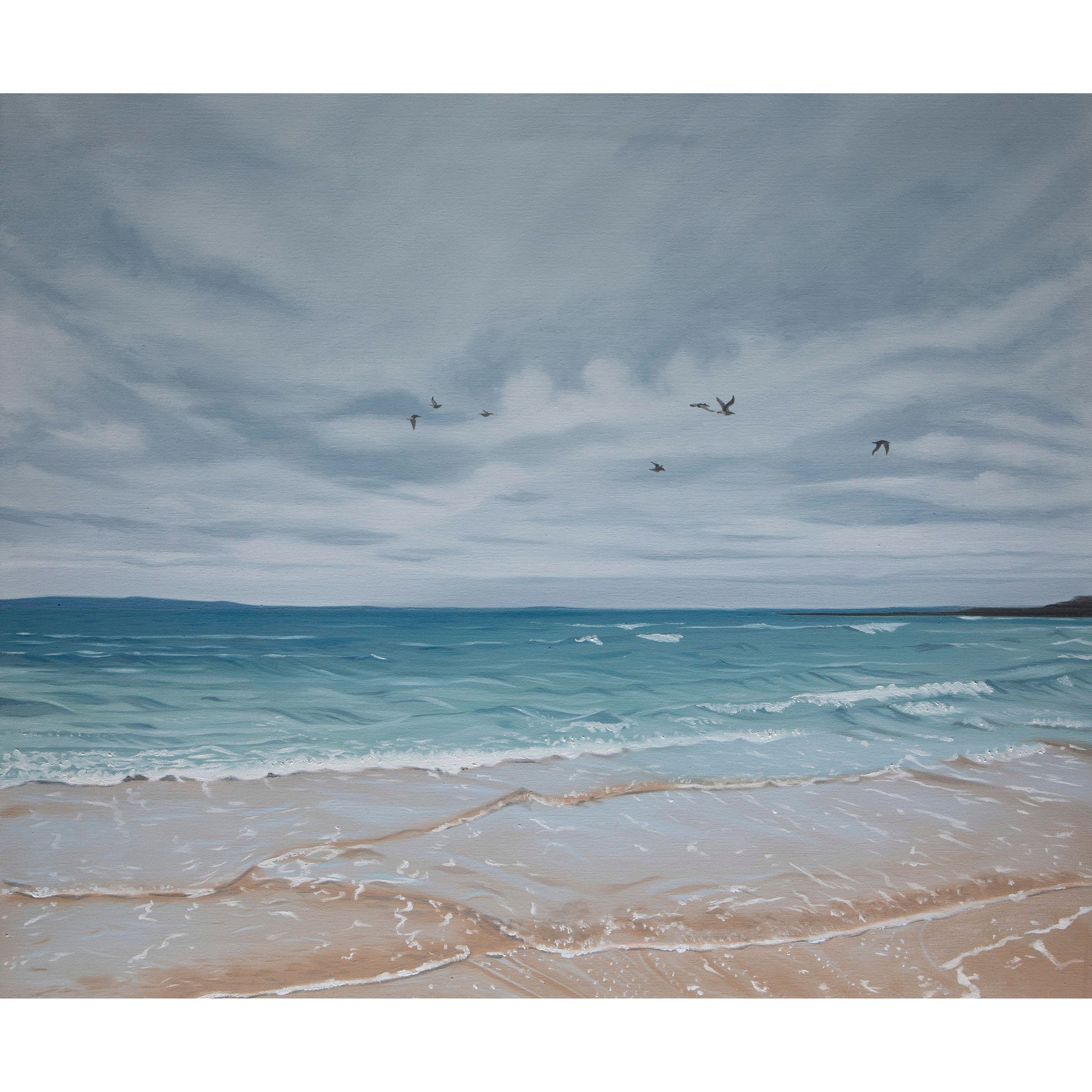 Large original painting of waves and birds