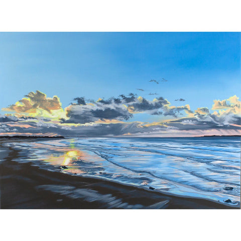 Original oil seascape painting at dusk
